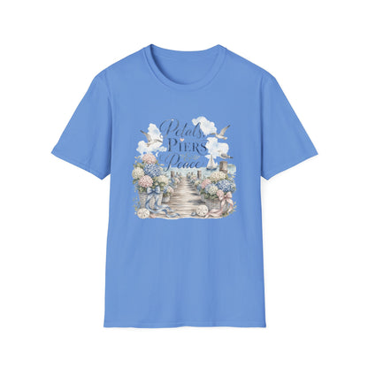 Petals Piers Peace T-Shirt | Coastal Lighthouse Floral Seagulls Design