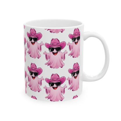 Playful Pink Ghost Mug - Fun Coffee Cup for Halloween Parties, Gifts, or Daily Use, 11oz, 15oz