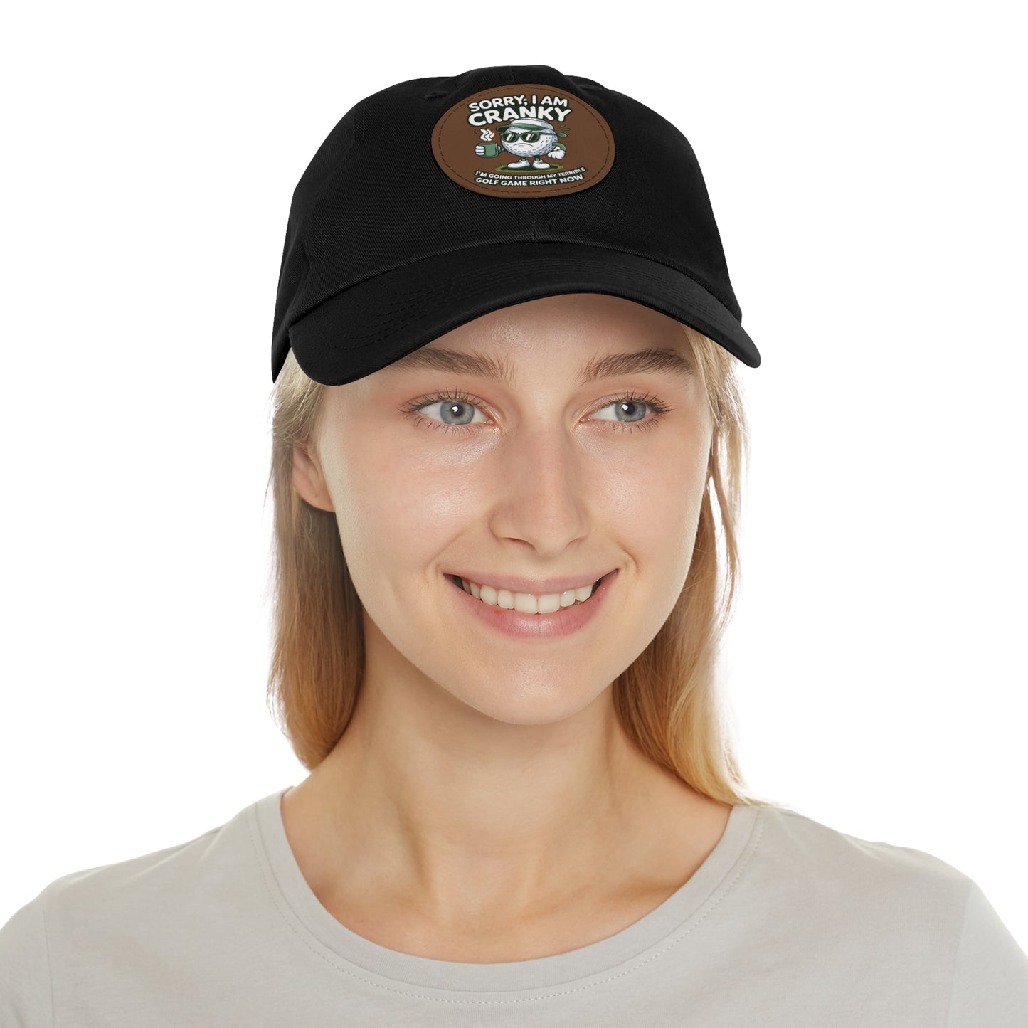 Sorry I Am Cranky golf cartoon Dad Hat | Leather Patch