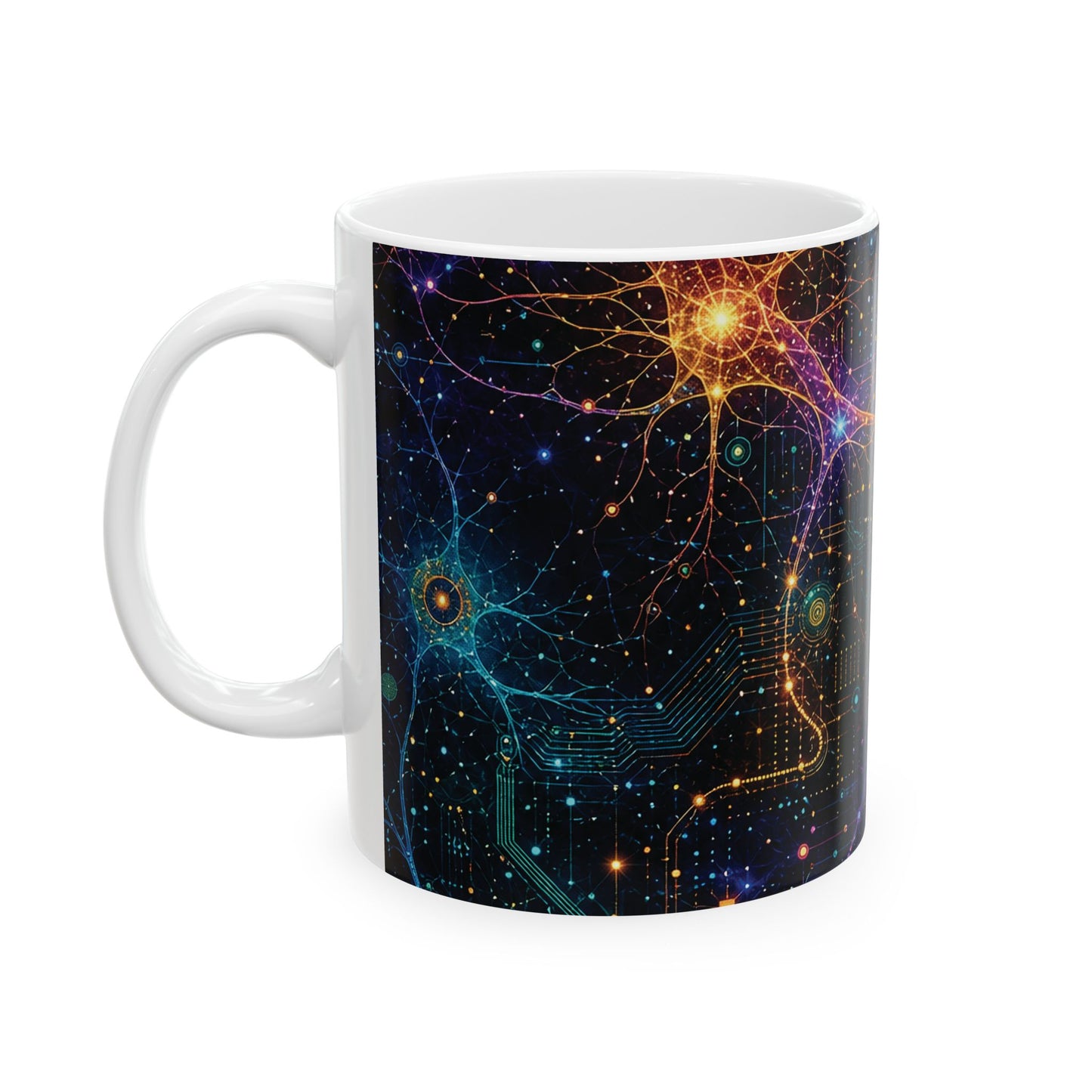 Abstract Neon Circuitry Galactic Pattern Mug | Space Tech Coffee Cup