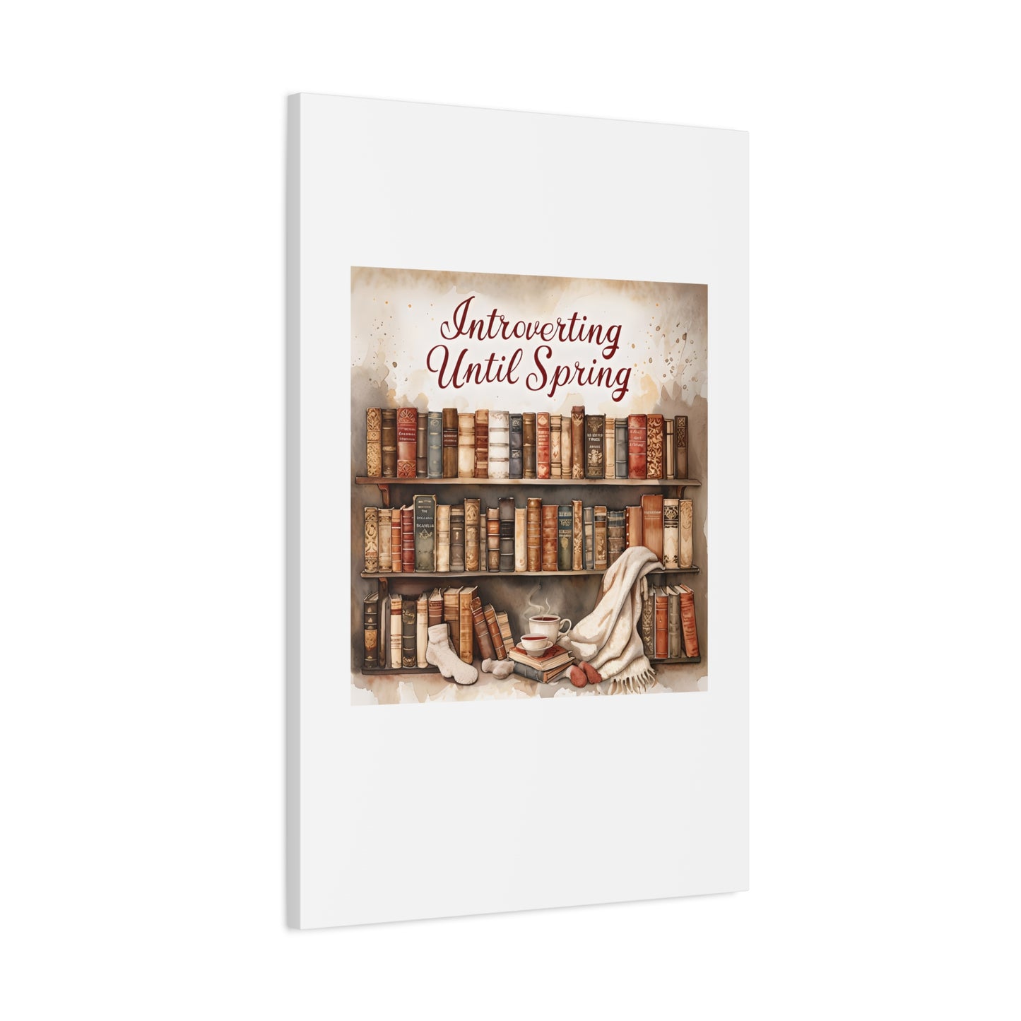 Cozy Wall Art, Introverting Until Spring Quote, Home Decor, Book Lover Gift, Spring Decor, Library Aesthetic