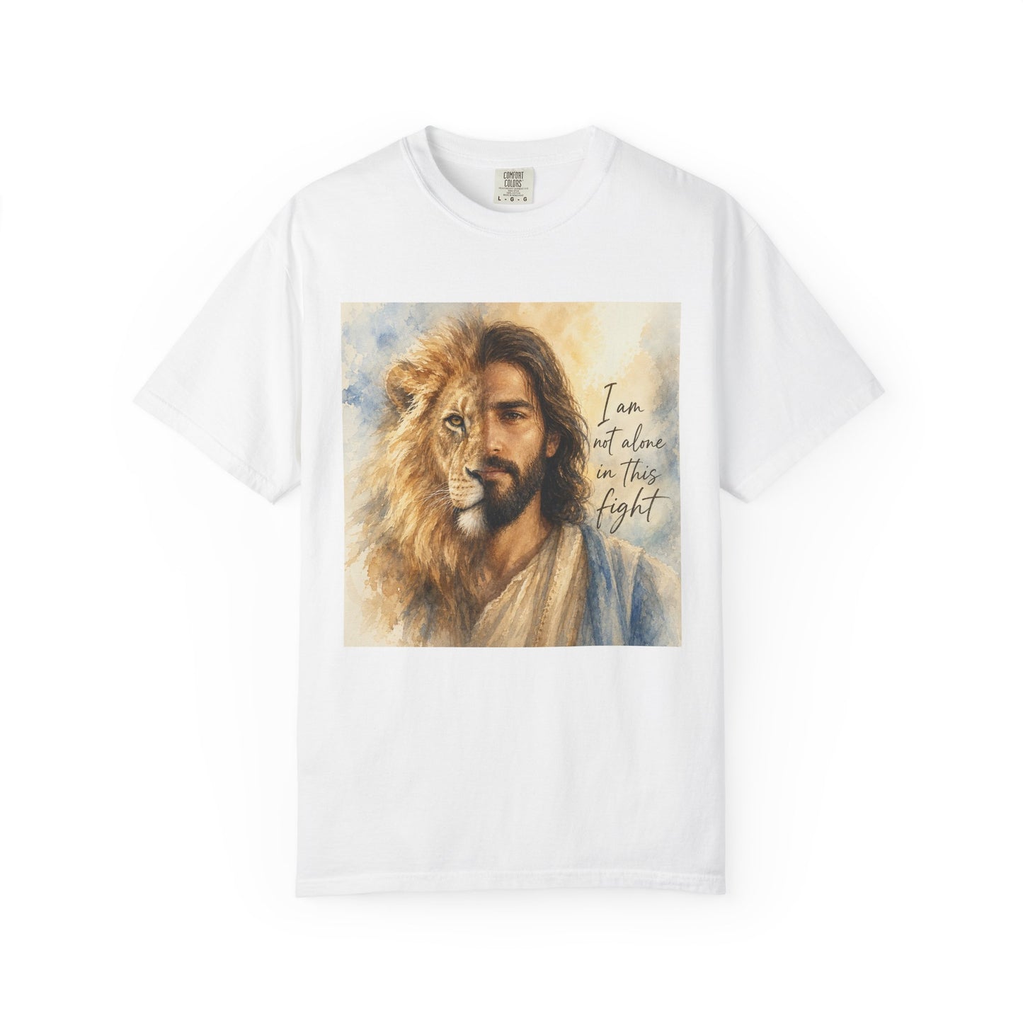 Jesus Lion Graphic T-Shirt — "I Am Not Alone in This Fight" Christian Faith Tee