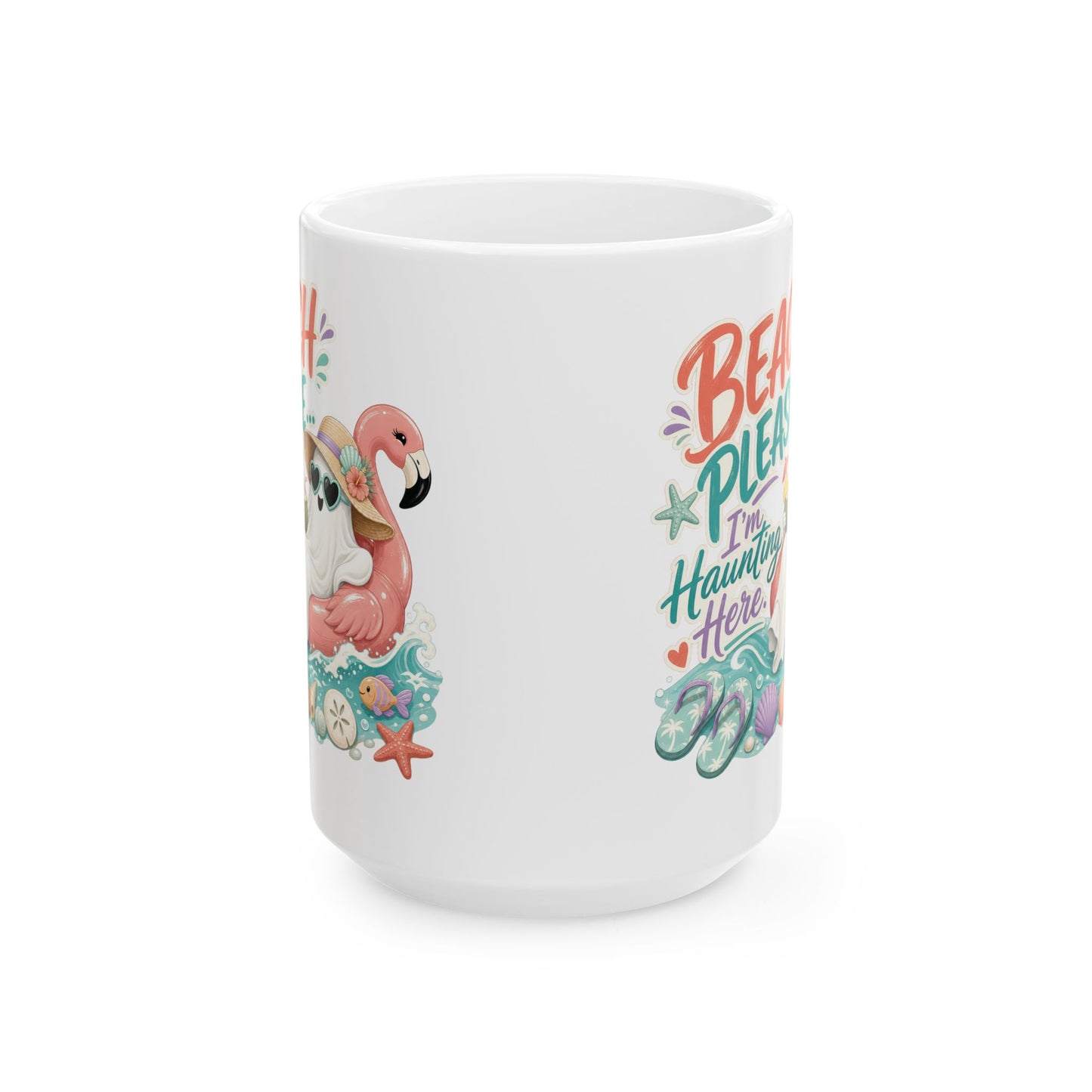 Beach Please Flamingo Mug | Tropical Seashell Vacation Coffee Cup