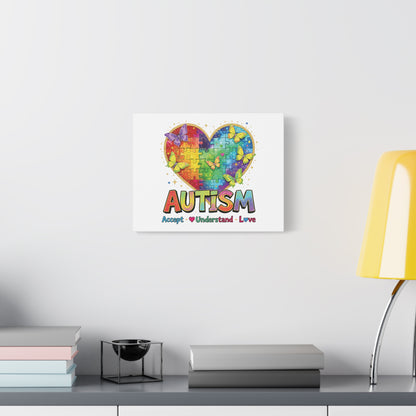 Autism Heart Puzzle Rainbow Butterflies Canvas | Accept Understand Love
