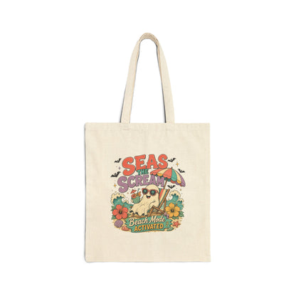 Seas the Scream beach pug illustration Tote Bag | personalized name option