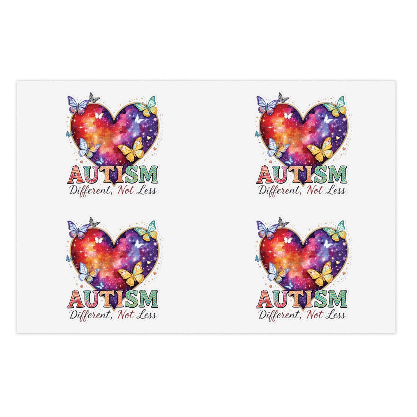 Autism Different Not Less sticker sheets | Heart puzzle butterfly design
