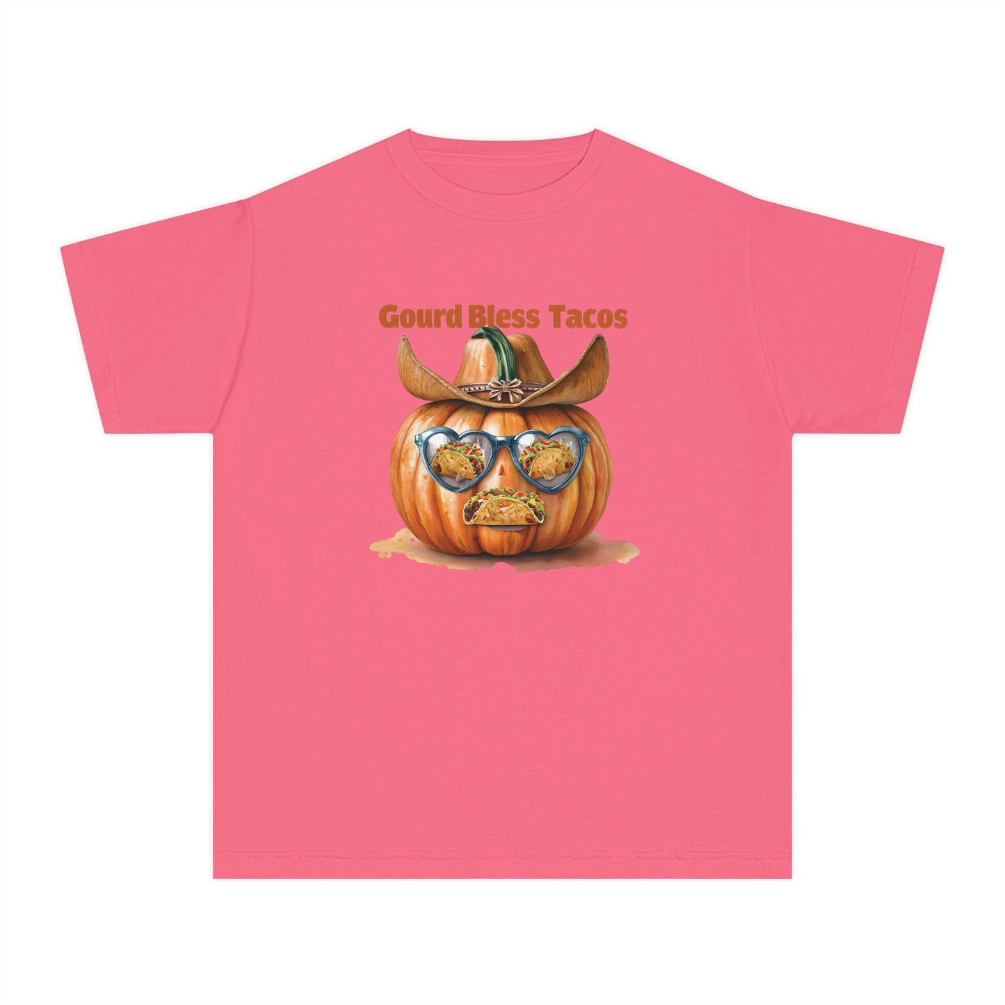 Whimsical Fall Youth Tee - Gourd Bless Tacos, Halloween Shirt, Kids Autumn Apparel, Thanksgiving Humor Top, Funny Seasonal Gift