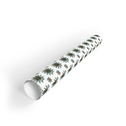 Green Poinsettia Pattern Wrapping Paper Roll | Holiday Floral Gift Wrap
