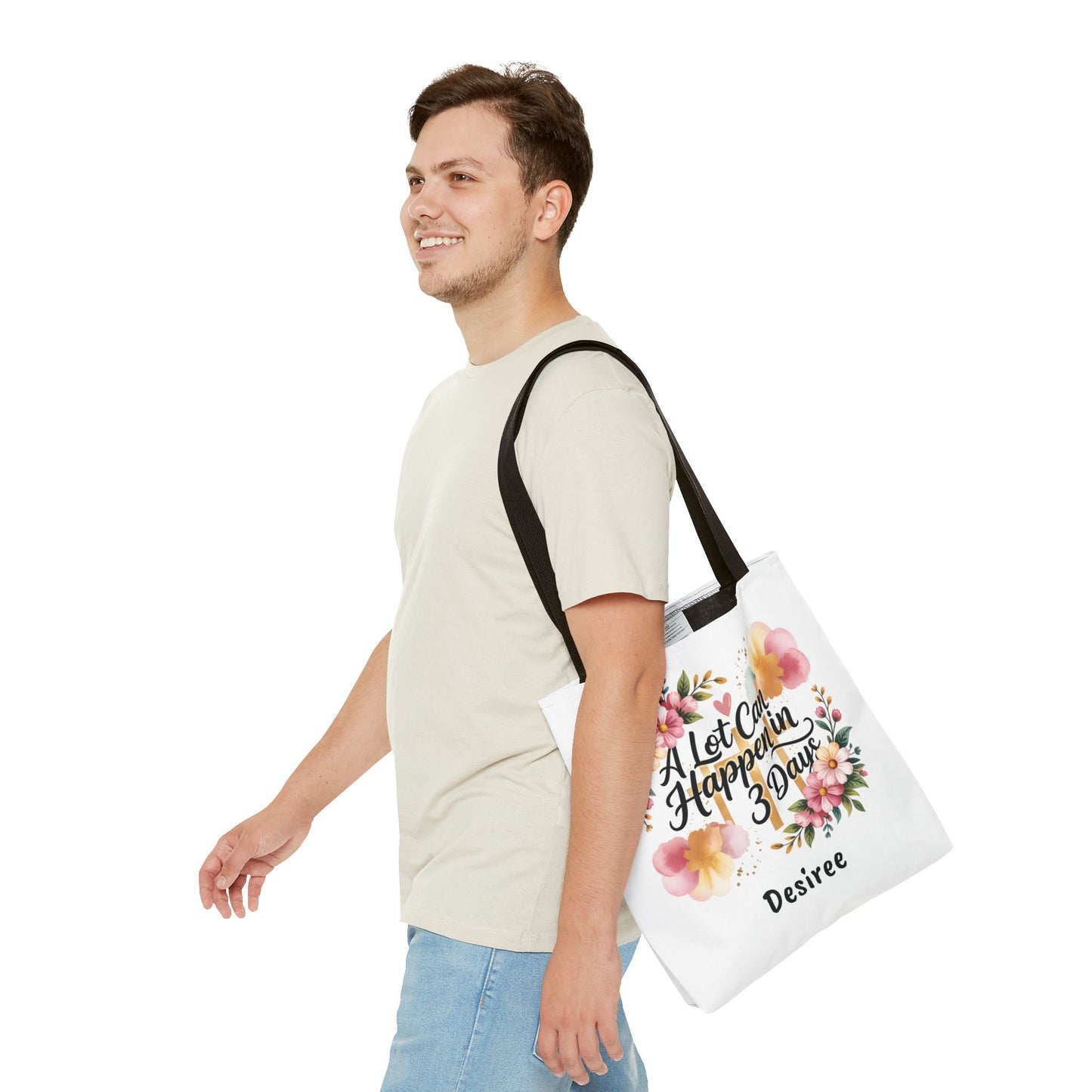 A Lot Can Happen in 3 Days Easter Faith Tote Bag | Floral Script Personalized Name