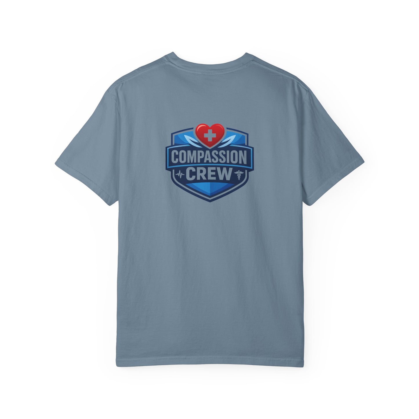 Compassion Crew heart logo Healthcare Worker T-Shirt | Personalized Name Tee