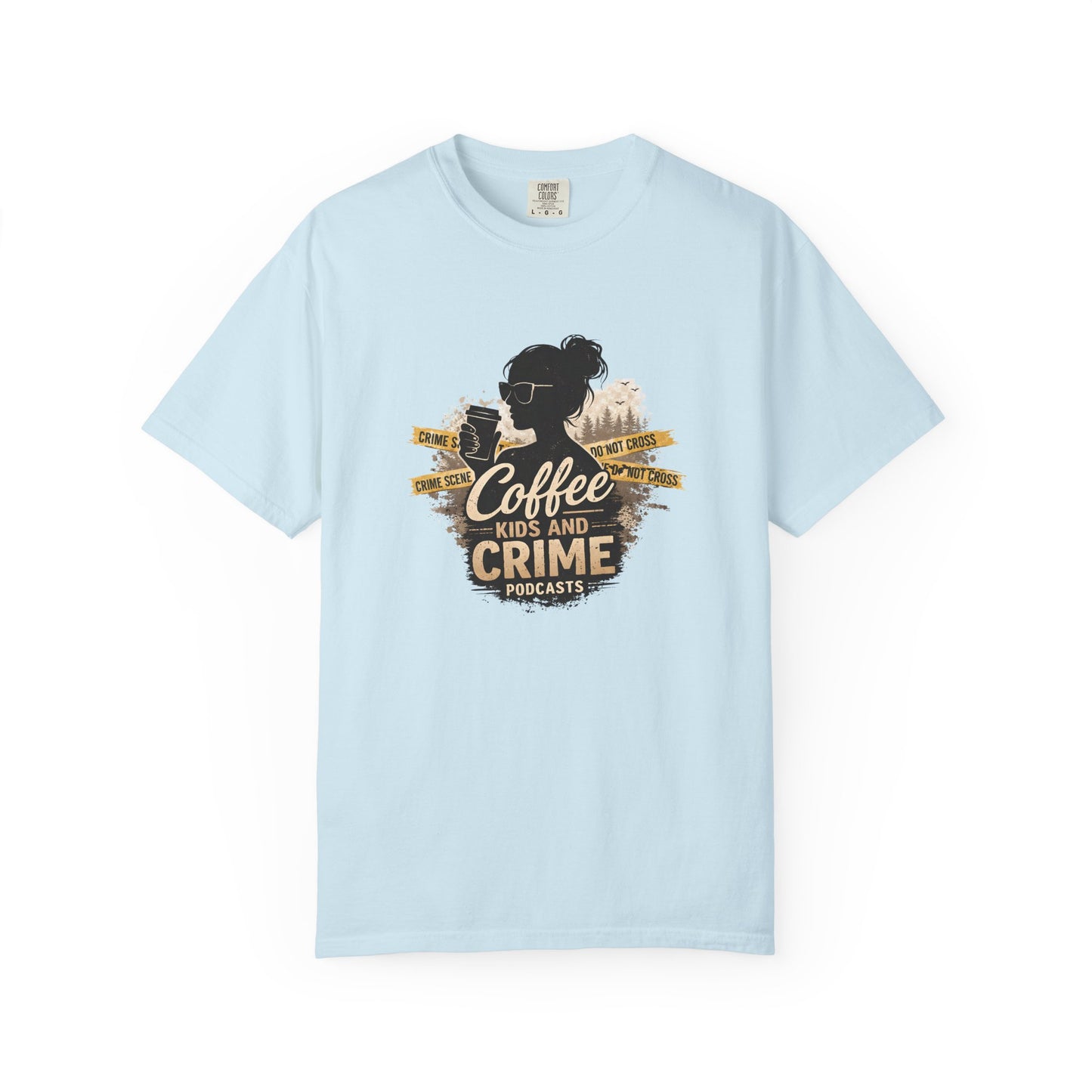 Coffee Kids and Crime Podcast Mom T-Shirt | Coffee Mug Silhouette Tee