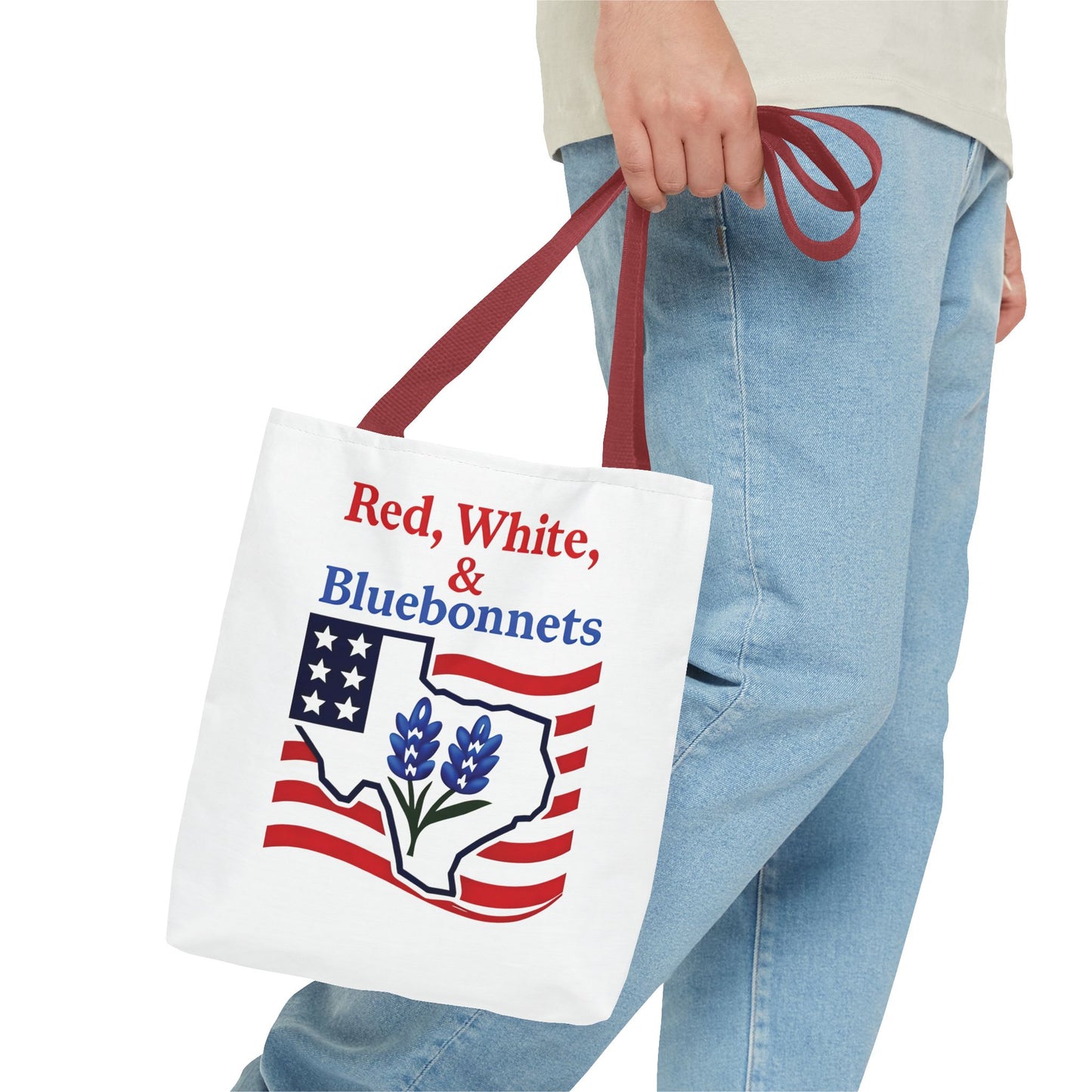 Texas Patriot Tote Bag, Red White and Bluebonnets, Independence Day Accessory, Summer Travel Bag, Gift for Texans, Stylish Grocery Tote