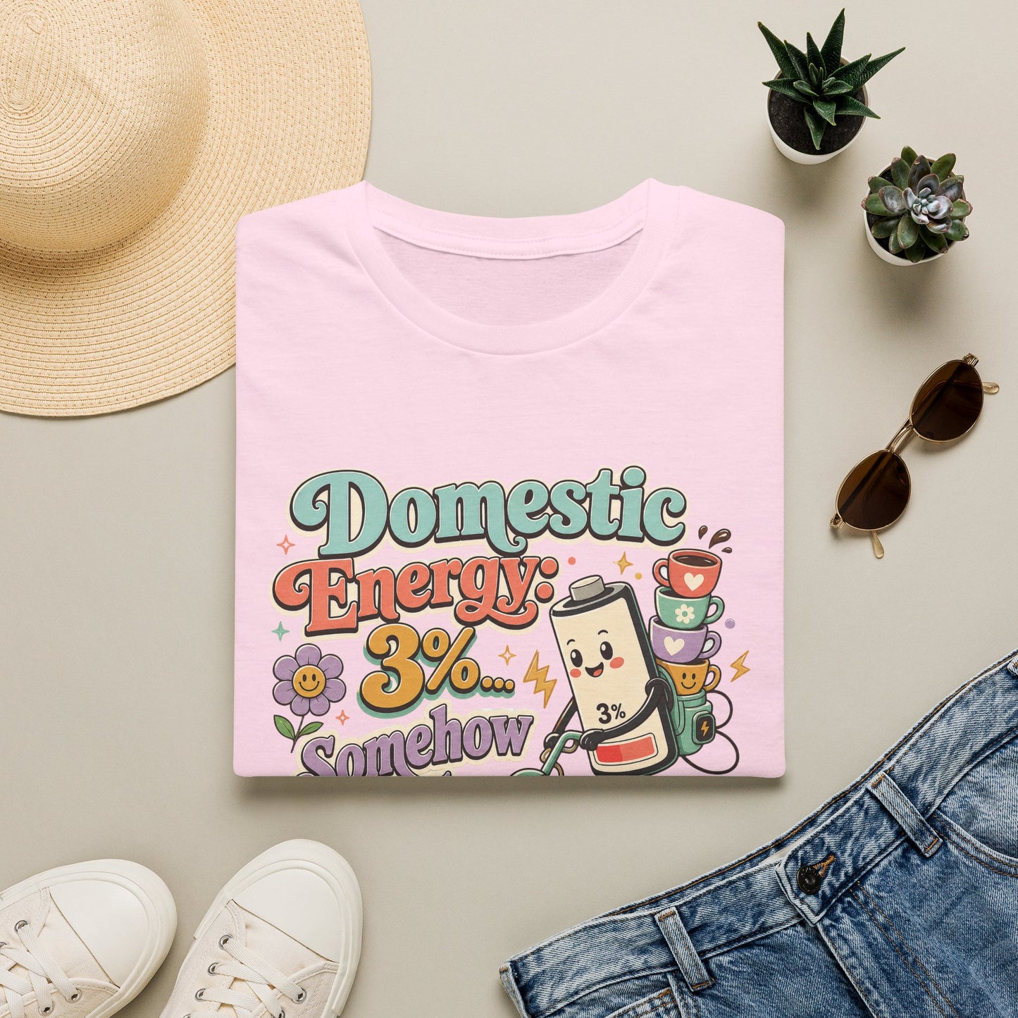 Domestic Energy 3% Somehow Still Cleaning T-Shirt | Cute Cleaning Coffee Can Cartoon