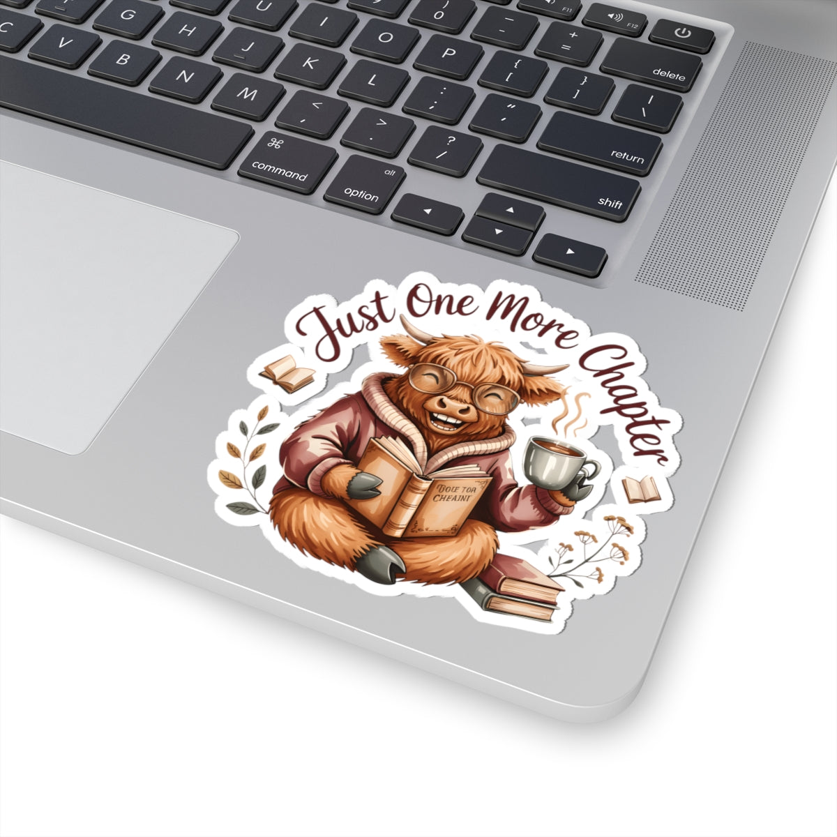 Just One More Chapter Highland Cow Sticker | Kiss-Cut Reading Vinyl