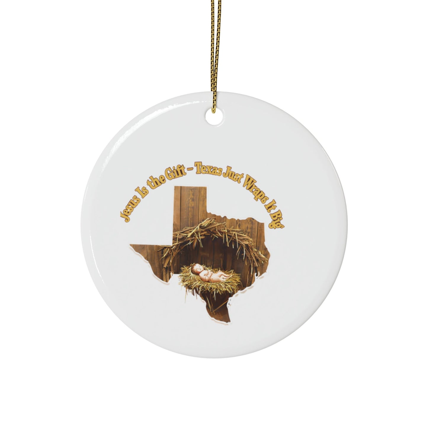 Ceramic Ornaments, Religious Christmas Decor, Jesus is the Gift Texas Ornament, Manger Decoration, Holiday Gift, Home Decor, Christian Gift,