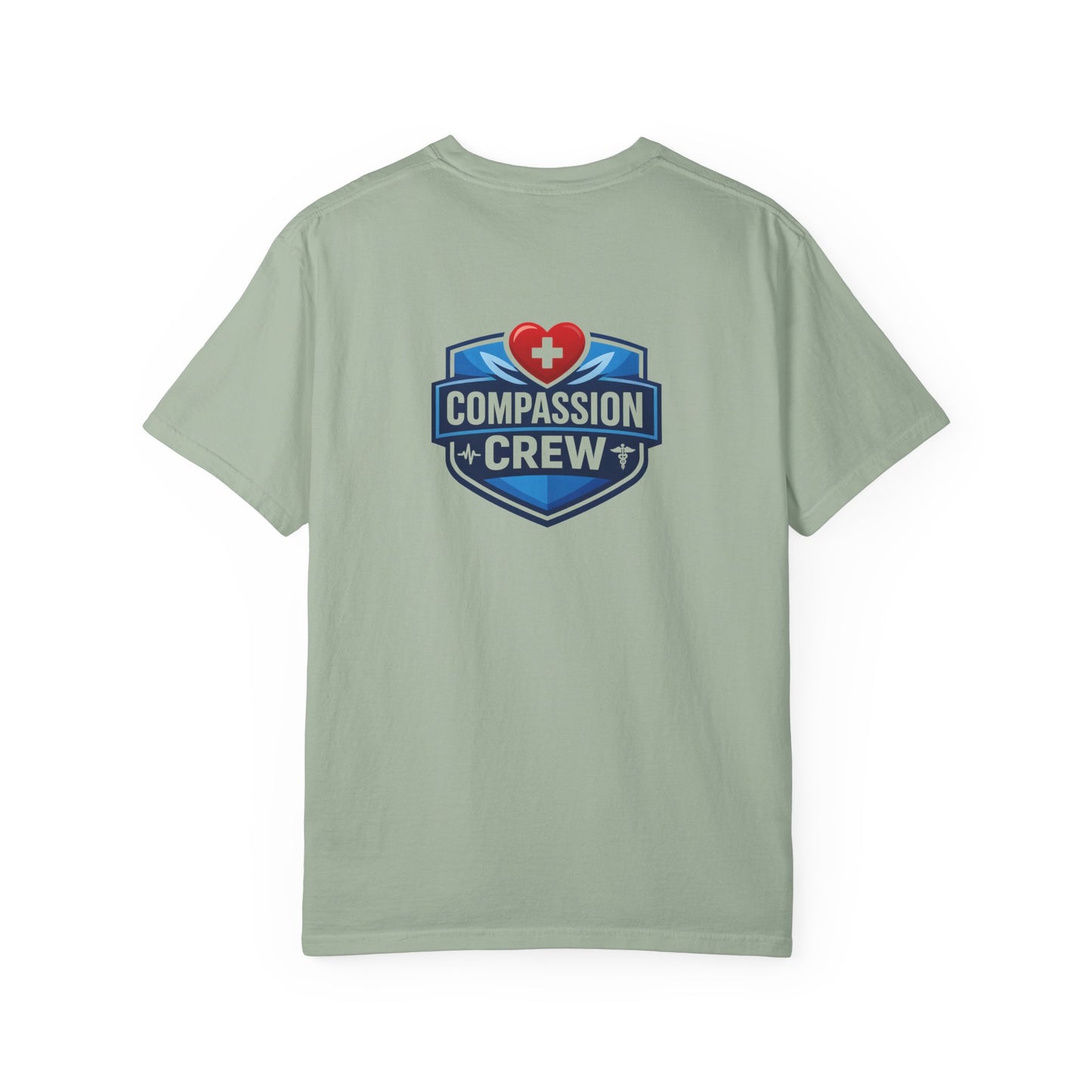 Compassion Crew heart logo Healthcare Worker T-Shirt | Personalized Name Tee