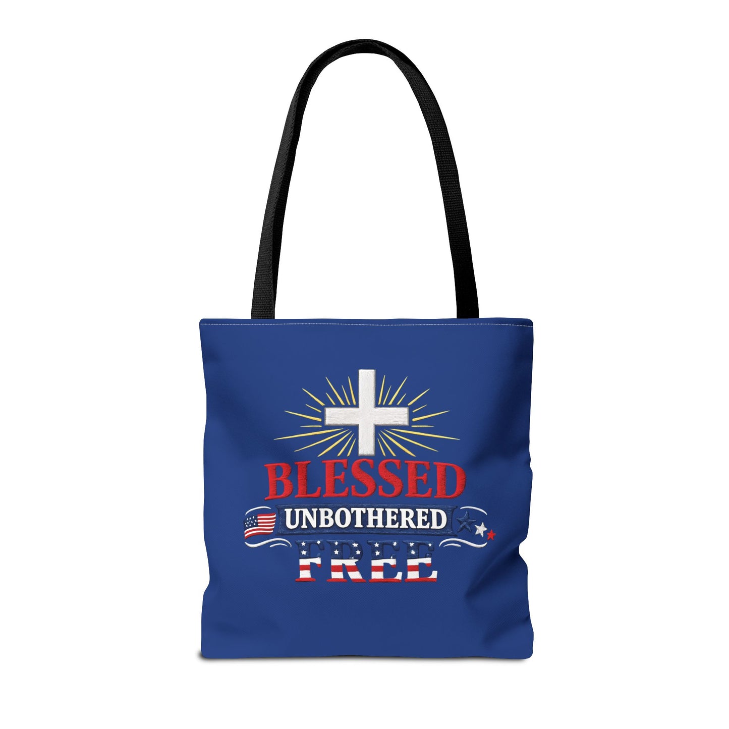 Blessed Unbothered Free Cross tote bag | patriotic faith design