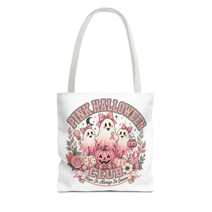 Breast Cancer Awareness Pink Halloween Club ghost trio tote bag | spooky floral pumpkin design