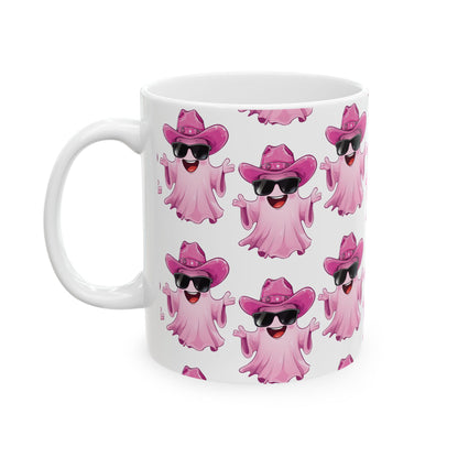 Playful Pink Ghost Mug - Fun Coffee Cup for Halloween Parties, Gifts, or Daily Use, 11oz, 15oz