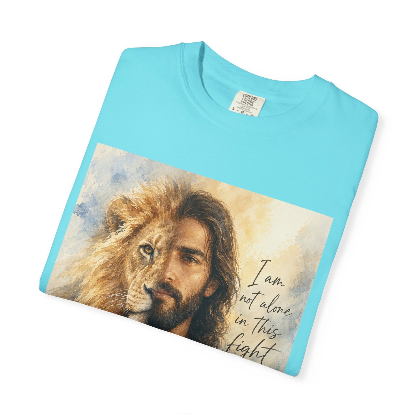 Jesus Lion Graphic T-Shirt — "I Am Not Alone in This Fight" Christian Faith Tee