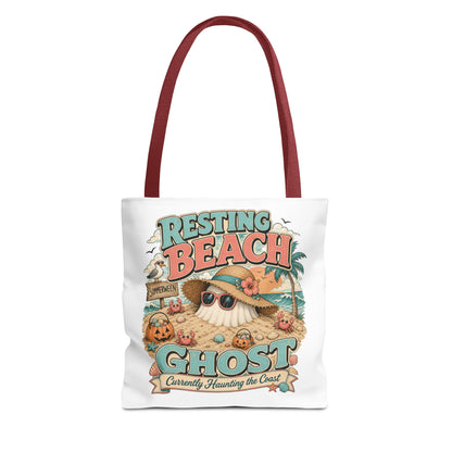 Resting Beach Ghost Tote Bag | Cute Halloween Beach Ghost Illustration