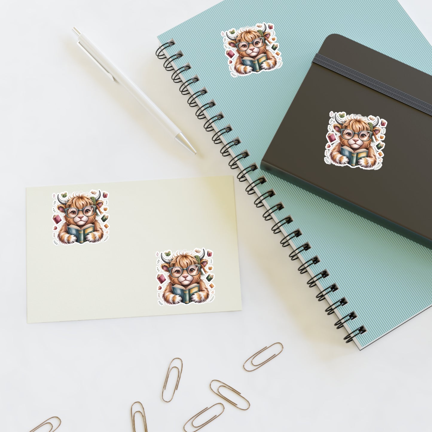 Reading Highland Cow Sticker Sheet | Cute Bookish Stickers