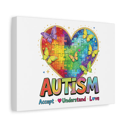 Autism Heart Puzzle Rainbow Butterflies Canvas | Accept Understand Love