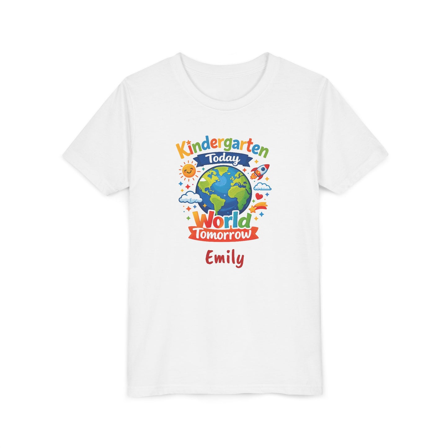 Kindergarten Today World Tomorrow Youth Tee | Personalized Kids Back to School Shirt