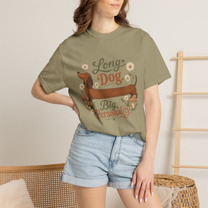 Long Dog Big Personality Dachshund T-shirt | Cute Sausage Dog Floral Design