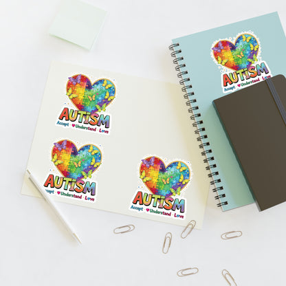 Autism Puzzle Heart Sticker Sheet | Accept Understand Love, Rainbow Awareness