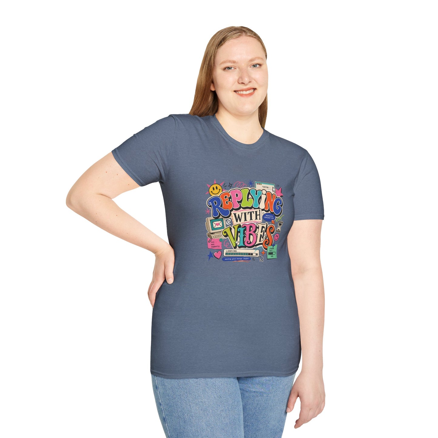 Replying With Vibes T-Shirt | Retro Colorful Typography, 90s Aesthetic