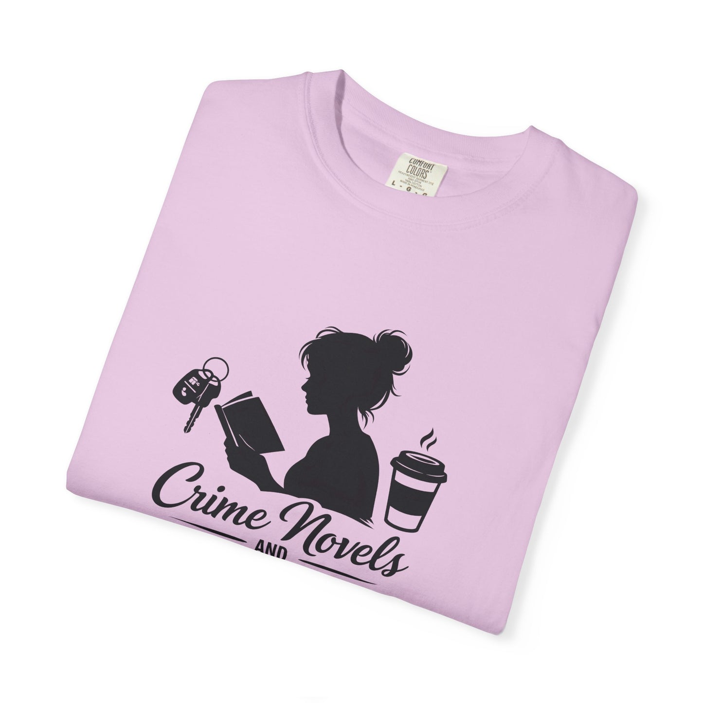 Crime Novels and Carpool Lines T-shirt | Reading Mom Silhouette, Coffee Graphic