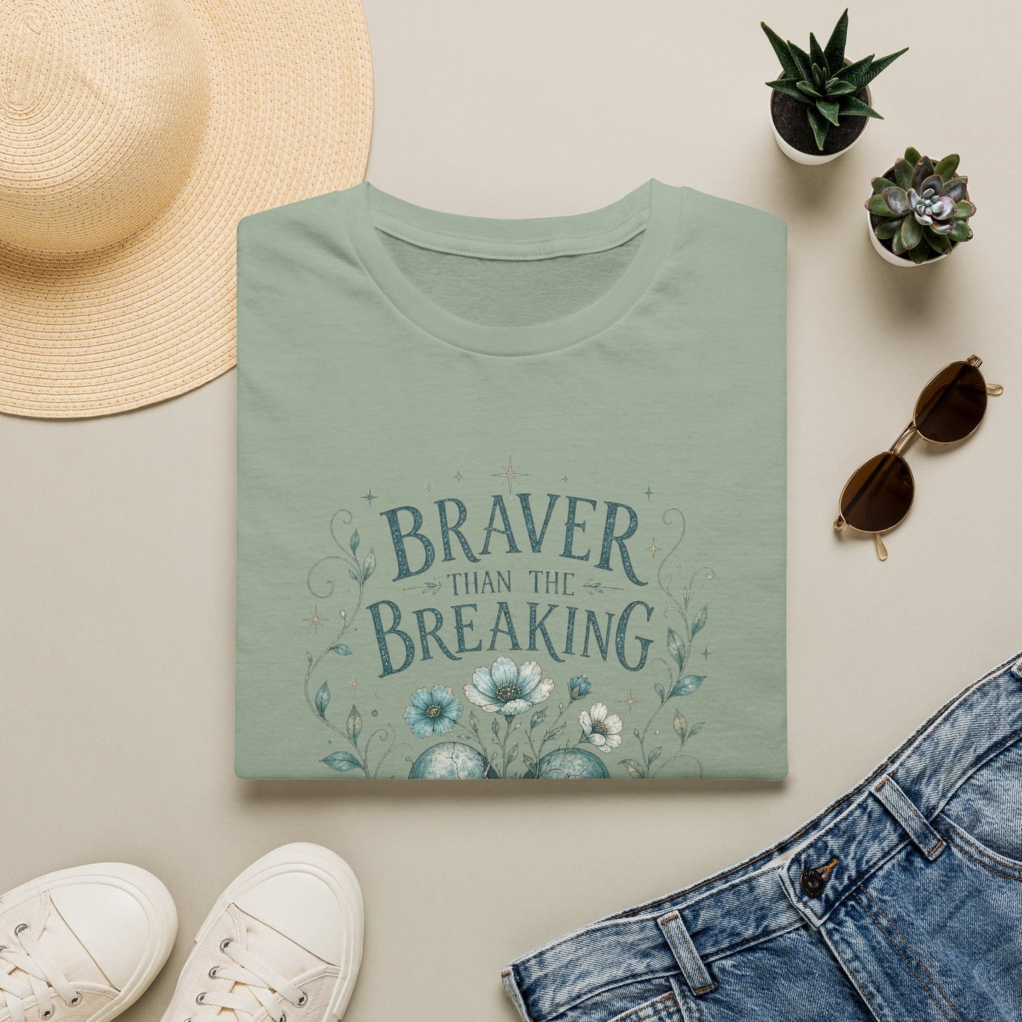 Braver Than The Breaking T-Shirt | Heart Floral Courage Typography