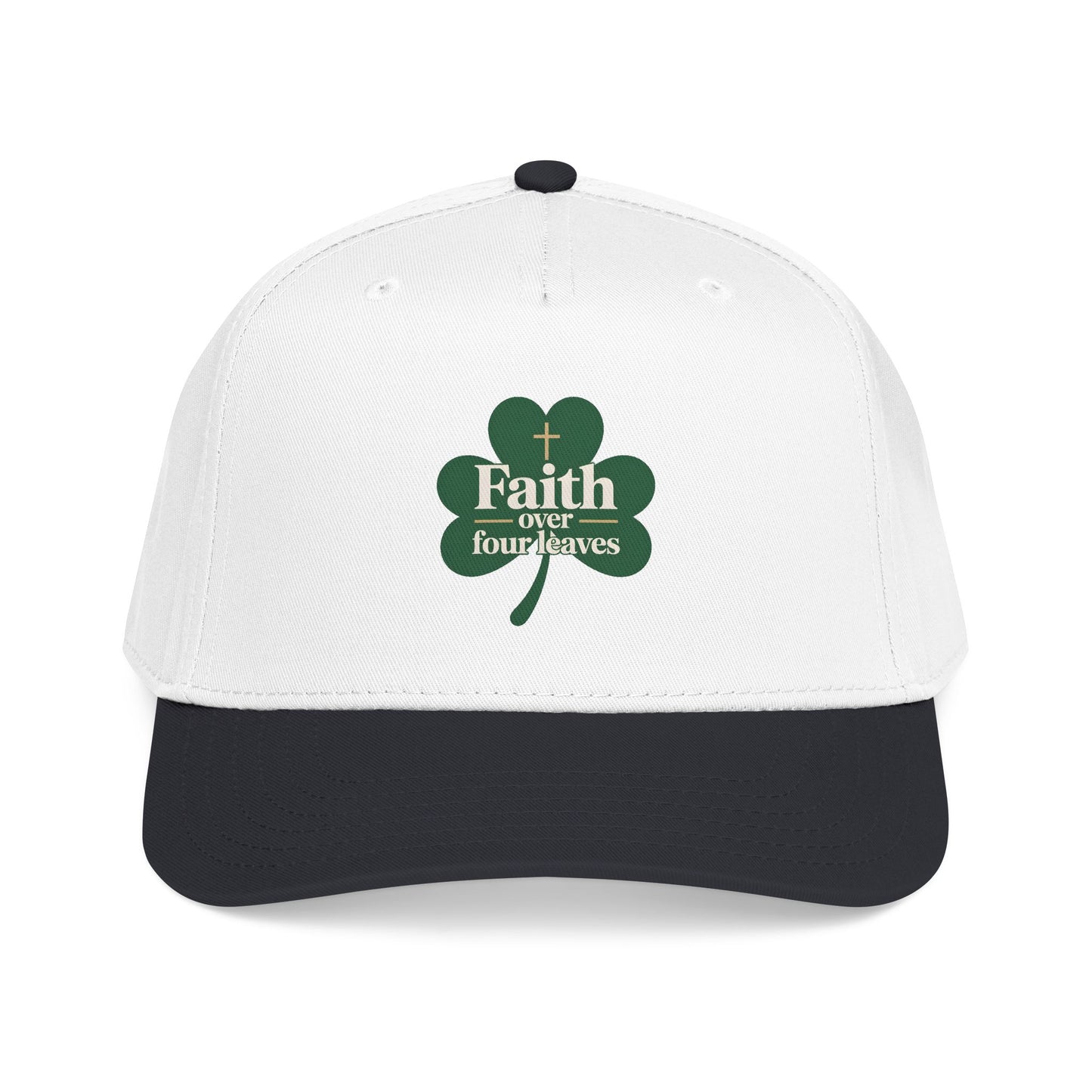 Faith Over Four Leaves Shamrock Mid Profile Baseball Cap | Religious St. Patrick's