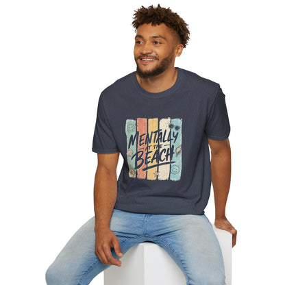 Mentally at the Beach T-Shirt | Retro Stripes, Sunglasses & Seashells