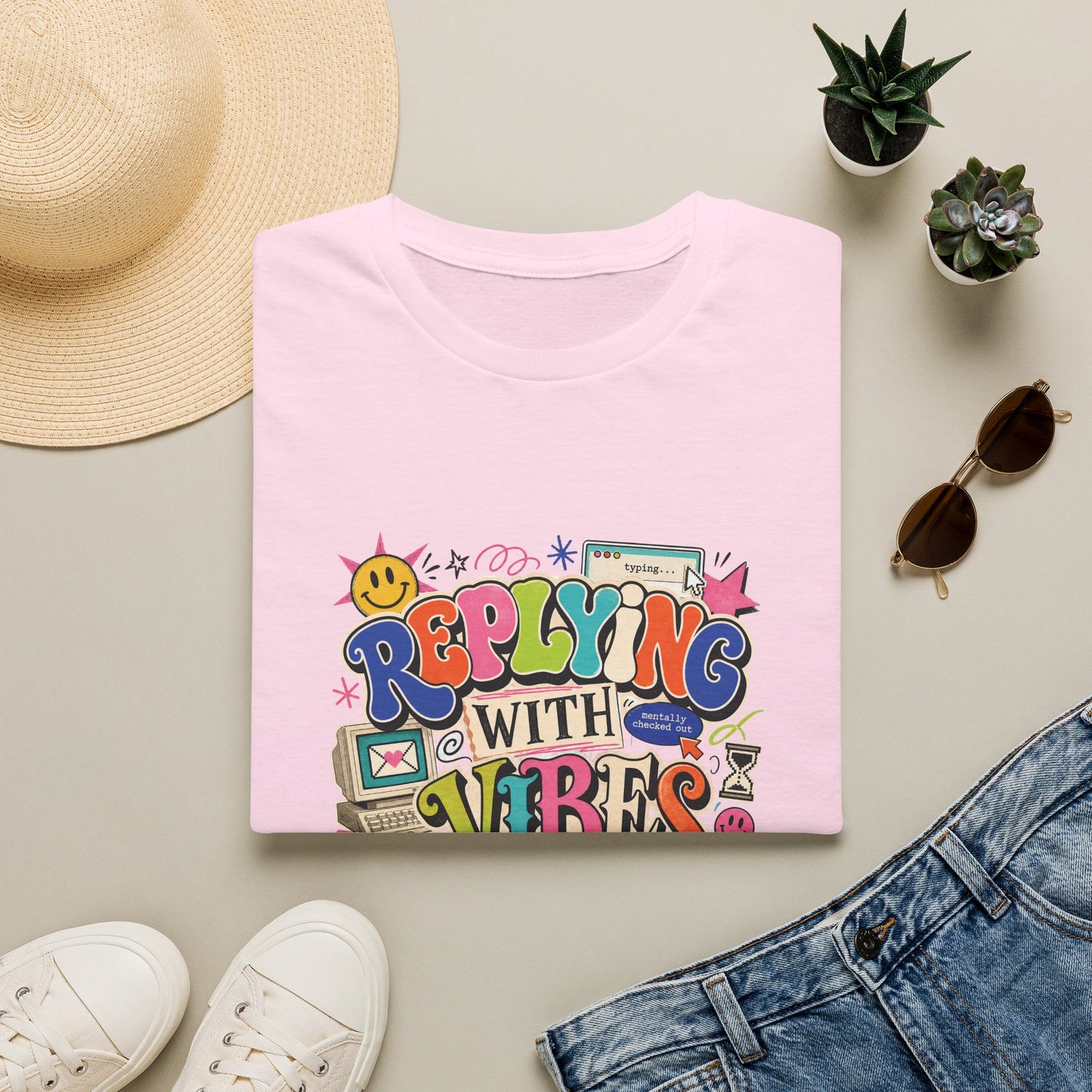 Replying With Vibes T-Shirt | Retro Colorful Typography, 90s Aesthetic