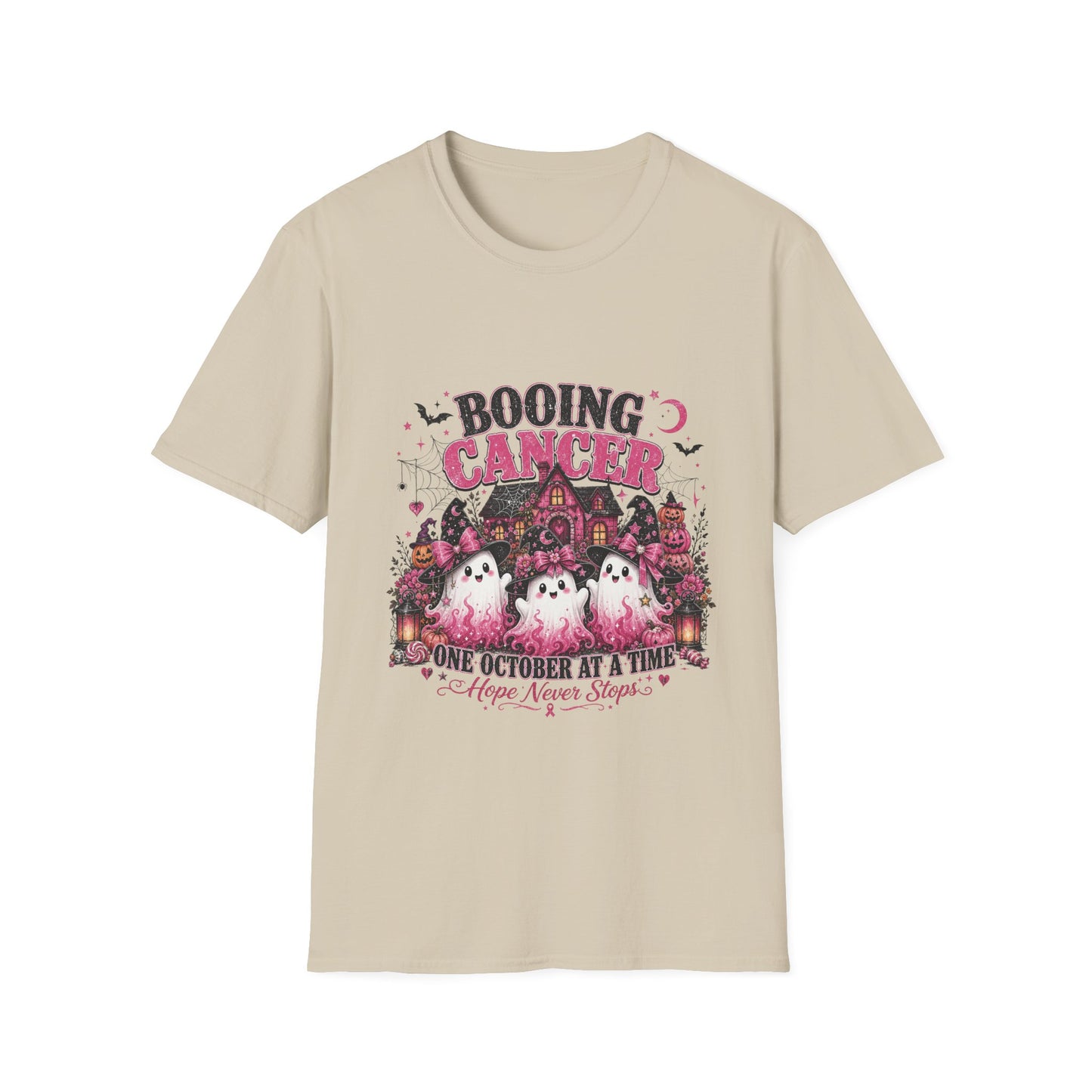 Booing Cancer T-Shirt | Halloween Haunted House, Ghosts, Pink Ribbon Awareness