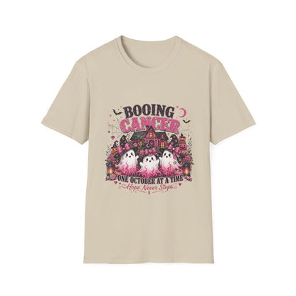 Booing Cancer T-Shirt | Halloween Haunted House, Ghosts, Pink Ribbon Awareness