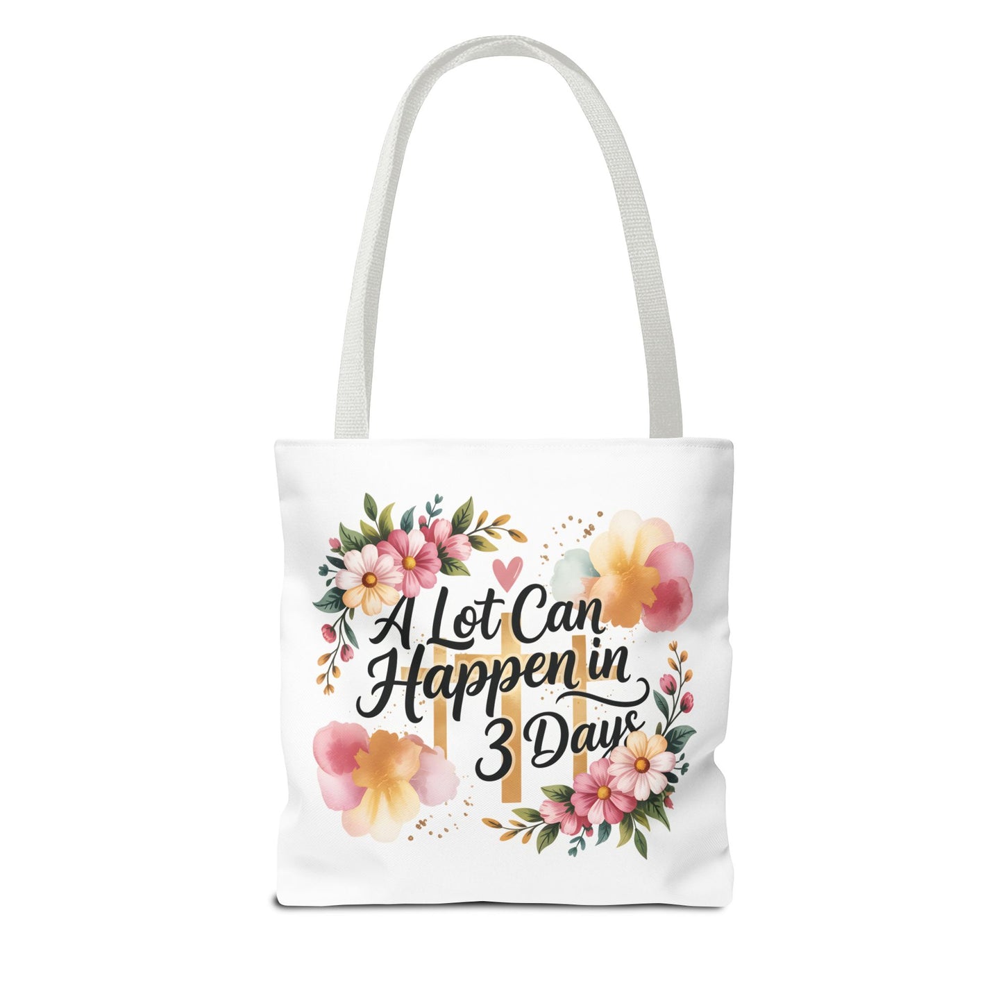 A Lot Can Happen in 3 Days Easter Faith Tote Bag | Floral Script Personalized Name