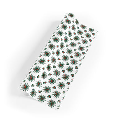 Green Poinsettia Pattern Wrapping Paper Roll | Holiday Floral Gift Wrap