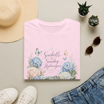 Seashells & Sunday Hydrangeas T-Shirt | Floral Coastal Cottage Shirt