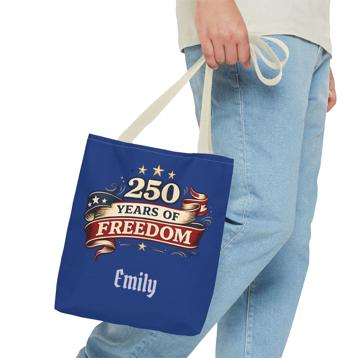 250 Years of Freedom Tote Bag | Patriotic Flag Ribbon Design
