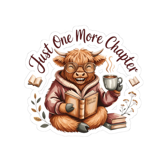 Just One More Chapter Highland Cow Sticker | Kiss-Cut Reading Vinyl
