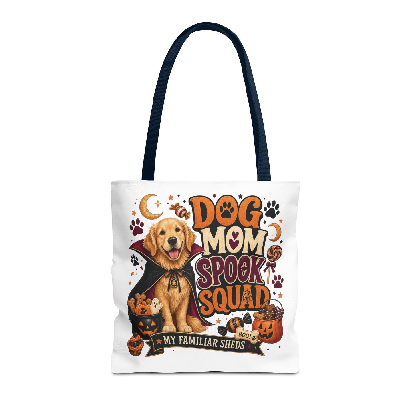 Dog Mom Spook Squad Tote Bag | Halloween Golden Retriever Pumpkin Design