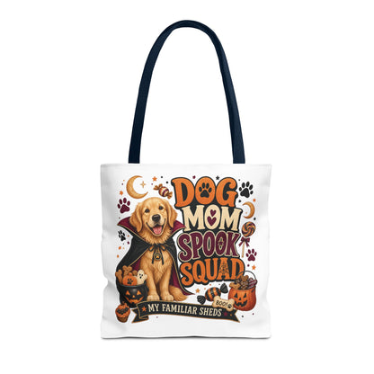 Dog Mom Spook Squad Tote Bag | Halloween Golden Retriever Pumpkin Design
