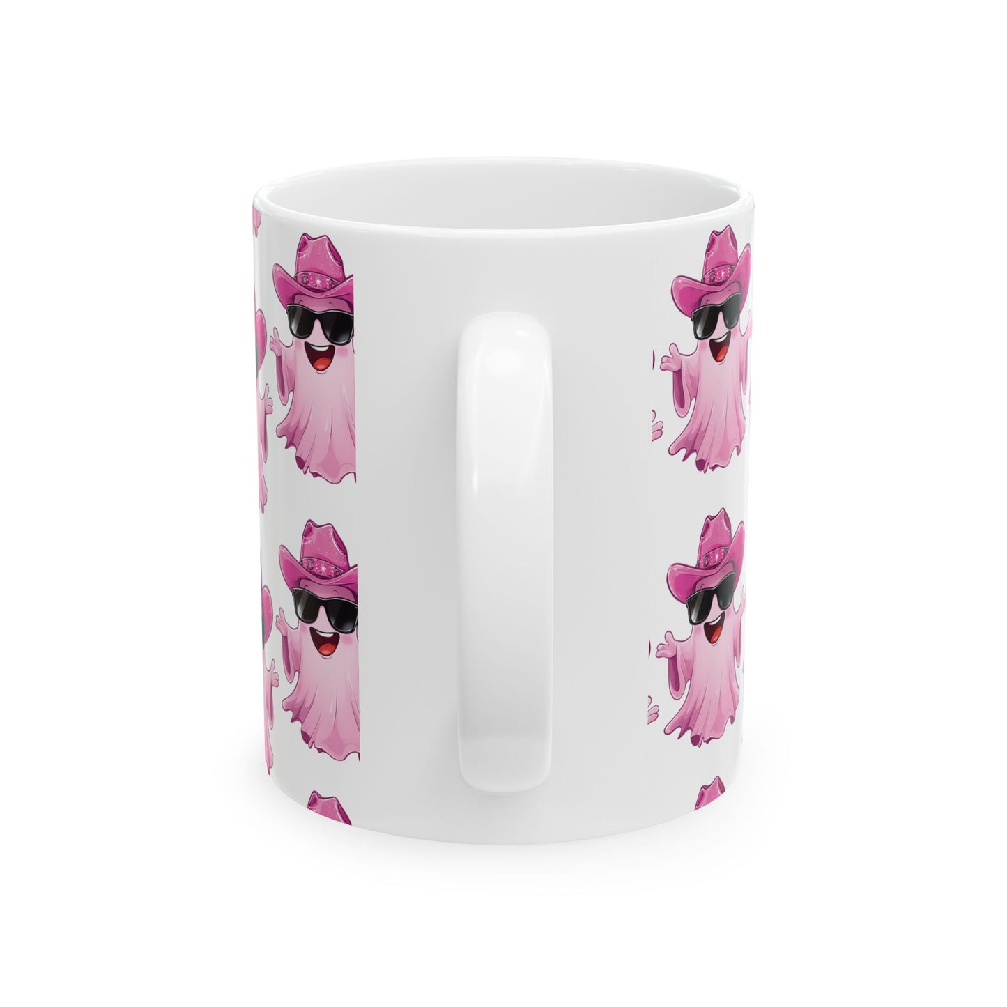 Playful Pink Ghost Mug - Fun Coffee Cup for Halloween Parties, Gifts, or Daily Use, 11oz, 15oz