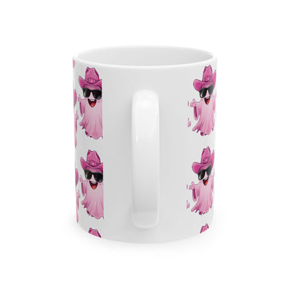 Playful Pink Ghost Mug - Fun Coffee Cup for Halloween Parties, Gifts, or Daily Use, 11oz, 15oz