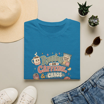 Running on Caffeine & Chaos T-Shirt | Coffee Mug Donut Illustration