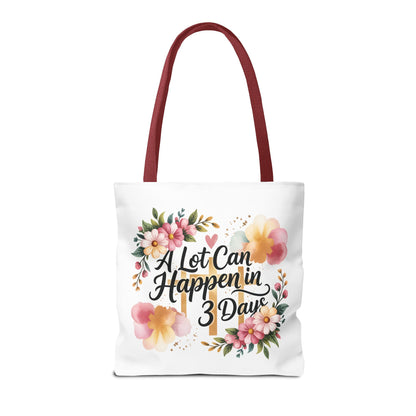 A Lot Can Happen in 3 Days Easter Faith Tote Bag | Floral Script Personalized Name