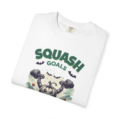 Halloween Fitness T-Shirt, Squash Goals Tee, Pumpkin Workout Shirt, Spooky Gym Wear, Fall Exercise Top, Unisex Apparel
